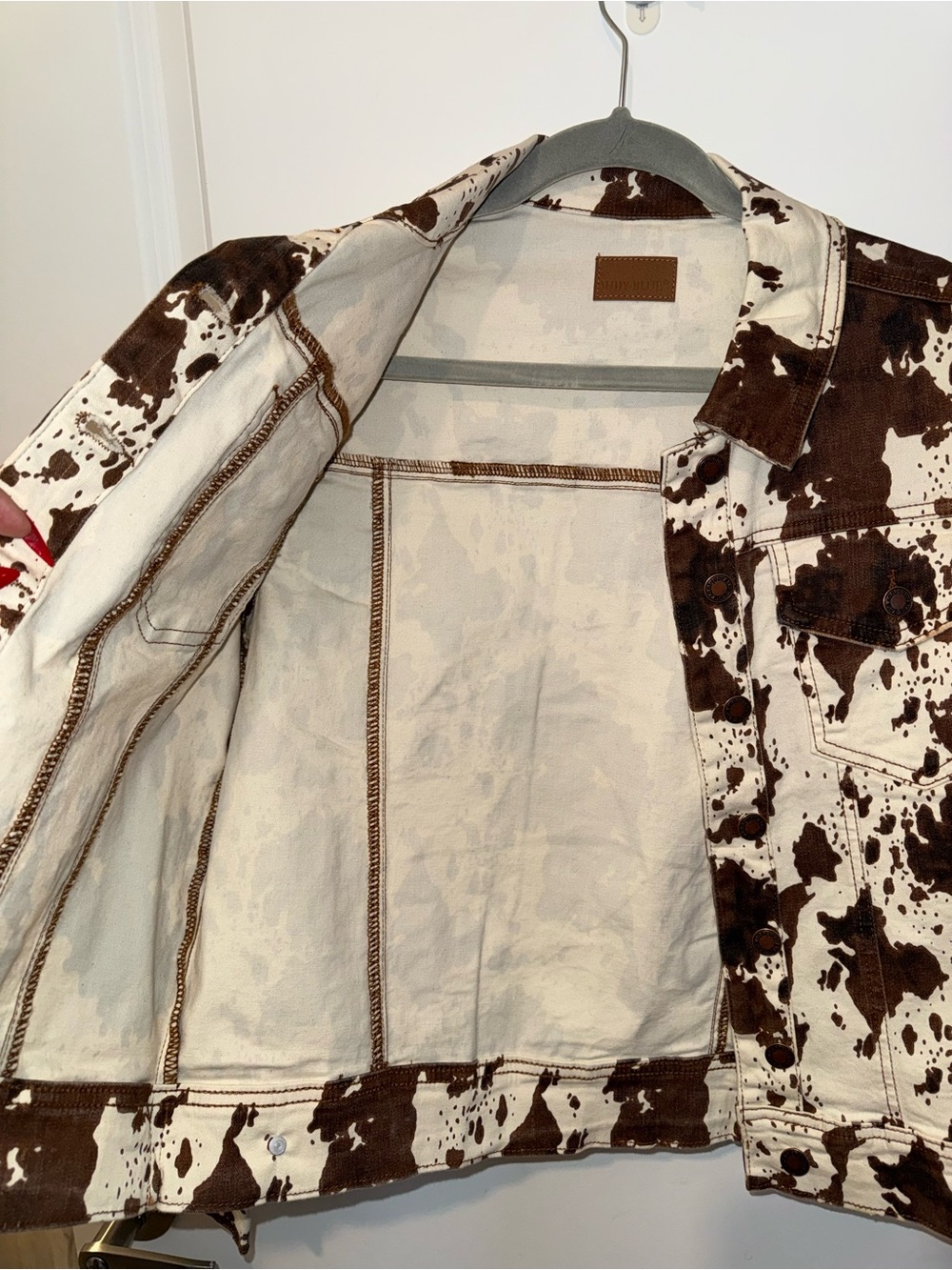 Cow Print Denim Jacket - Brown & Cream - Picture 5 of 5
